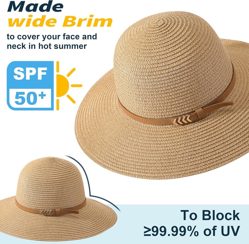 Pleneal Beach Sun Straw Hats for Women, UPF 50+ UV Sun Protection Wide Brim Summer Straw Hat Foldable Packable Roll up Cap - Image 3